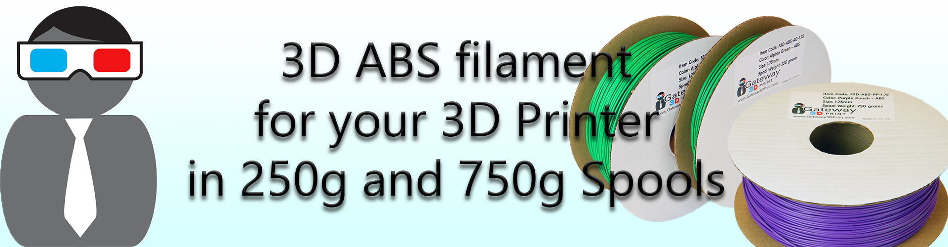 Gateway 3D ABS Filament in 250g and 750g Spools